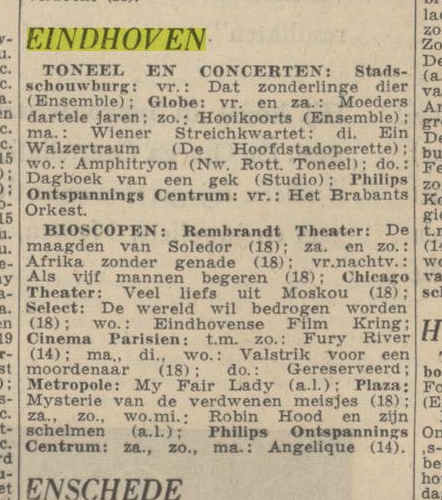 Film programme, Eindhoven, 1965